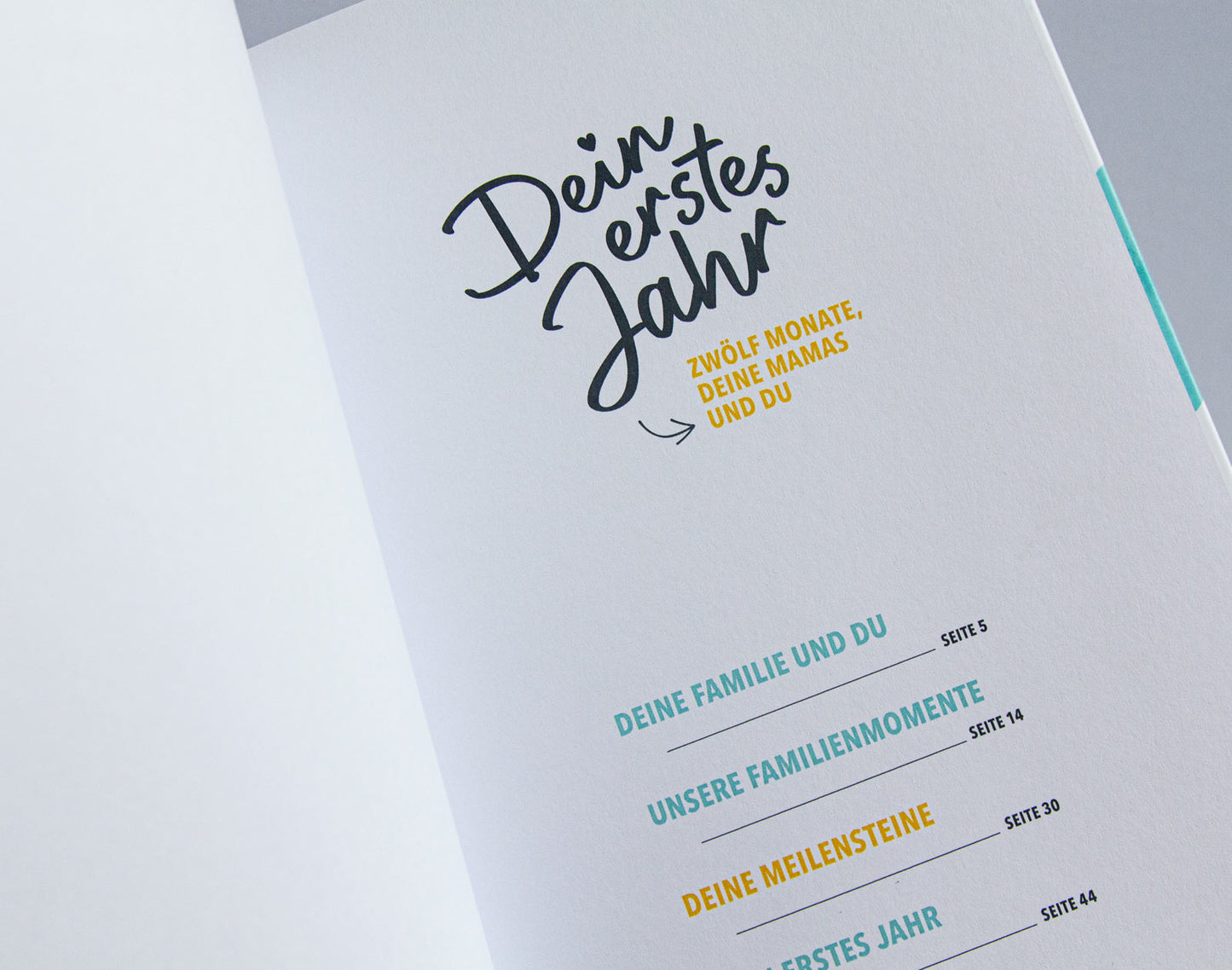 Inhaltsverzeichnis des Erinnerungsbuchs "Dein erstes Jahr"