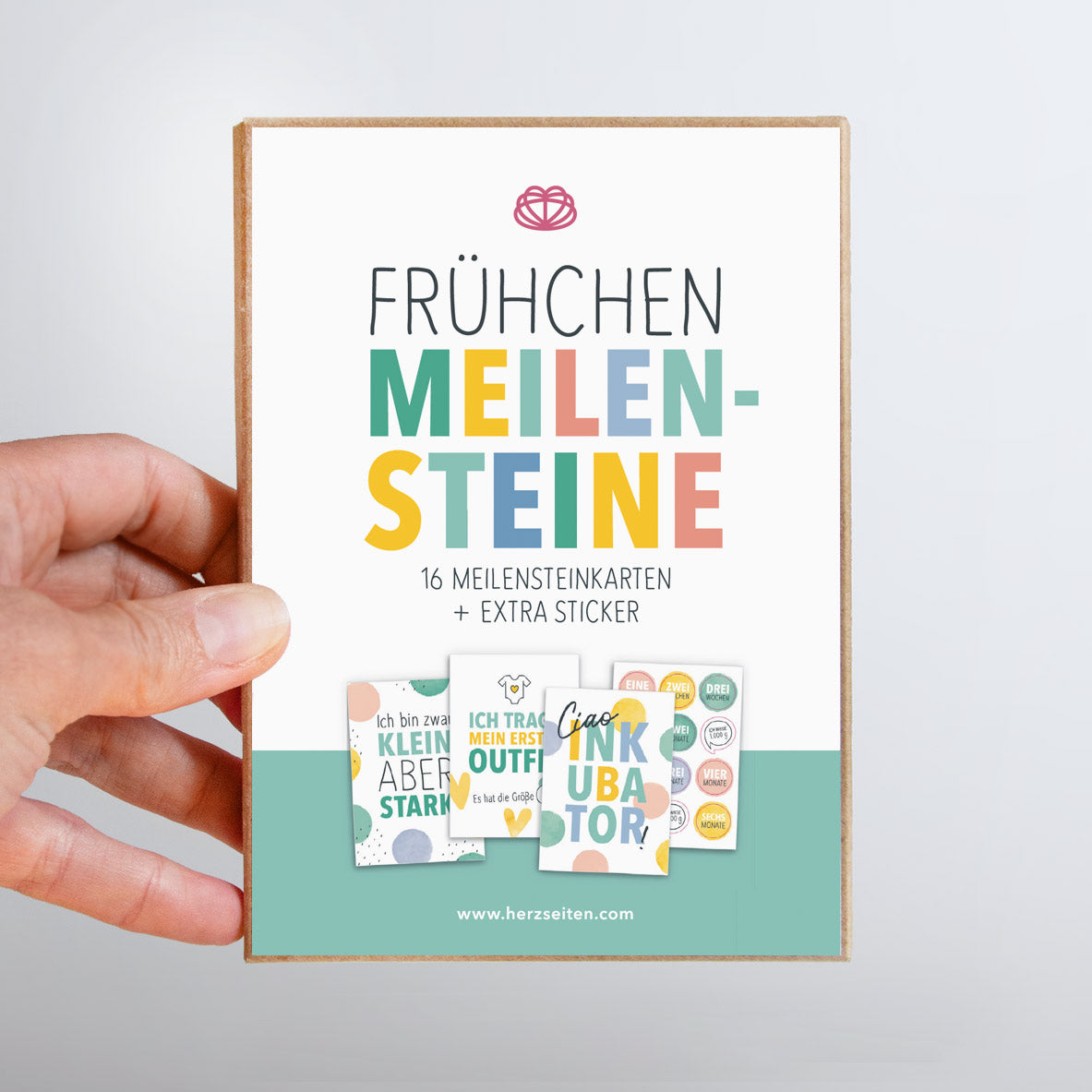 Ansicht des HerzSeiten Meilensteinkartensets für Frühchen