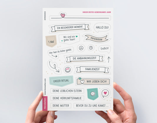 Fotosticker für die Aufnahme eines Pflegekindes - Stickerbogen unser erstes gemeinsames Jahr