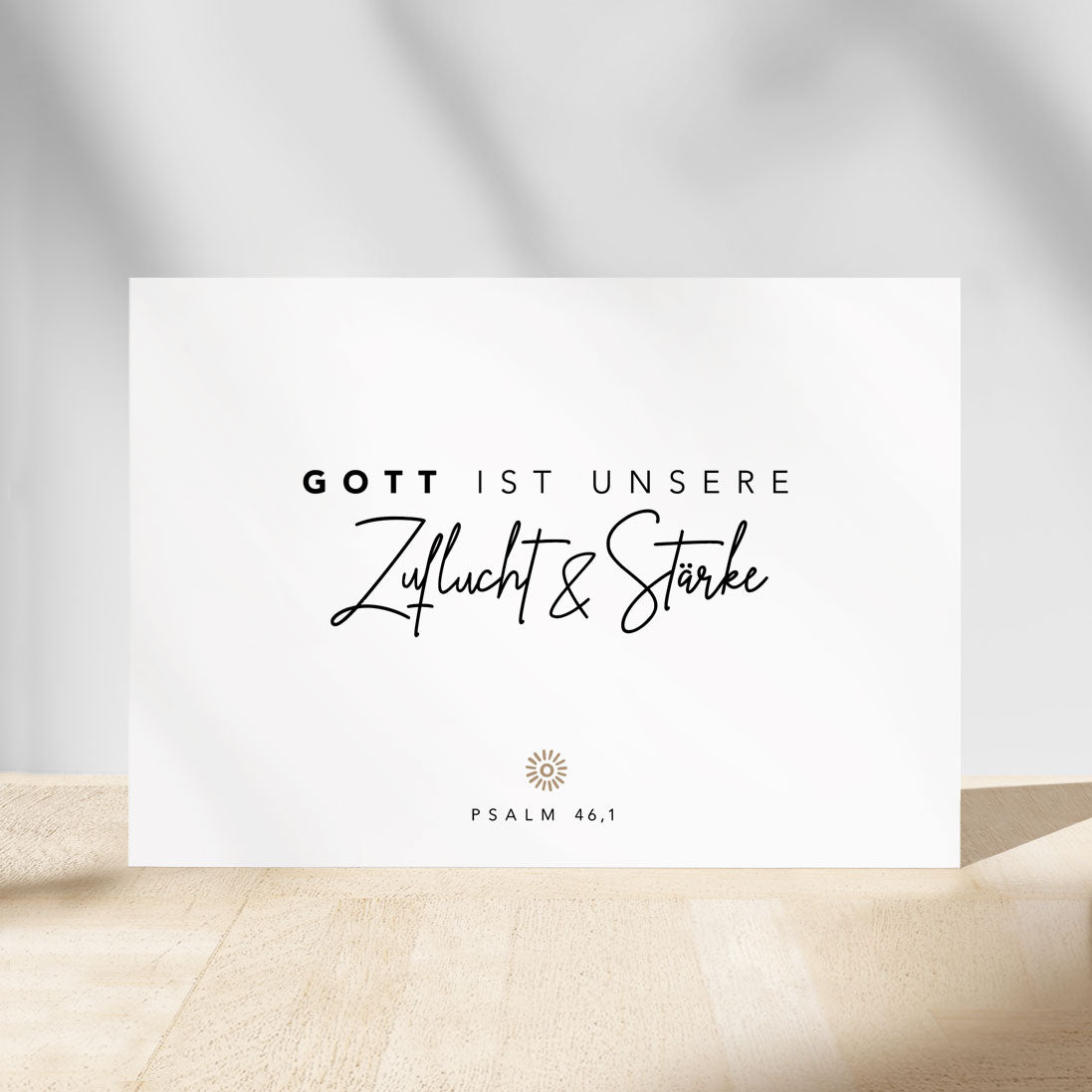 Postkarte mit Bibelvers: Gott ist unsere Zuflucht und Stärke. Psalm 46.1