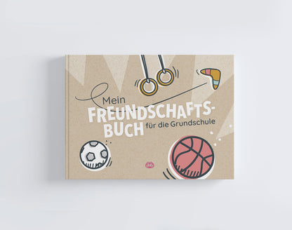 Coverbild "Mein Freundschaftsbuch für die Grundschule" - Geschlechtsneutrales Album mit Sportillustrationen und Fragen rund um Schule, Alltag und Stärken. Ideal für bewegungsfreudige Mädchen und Jungen.