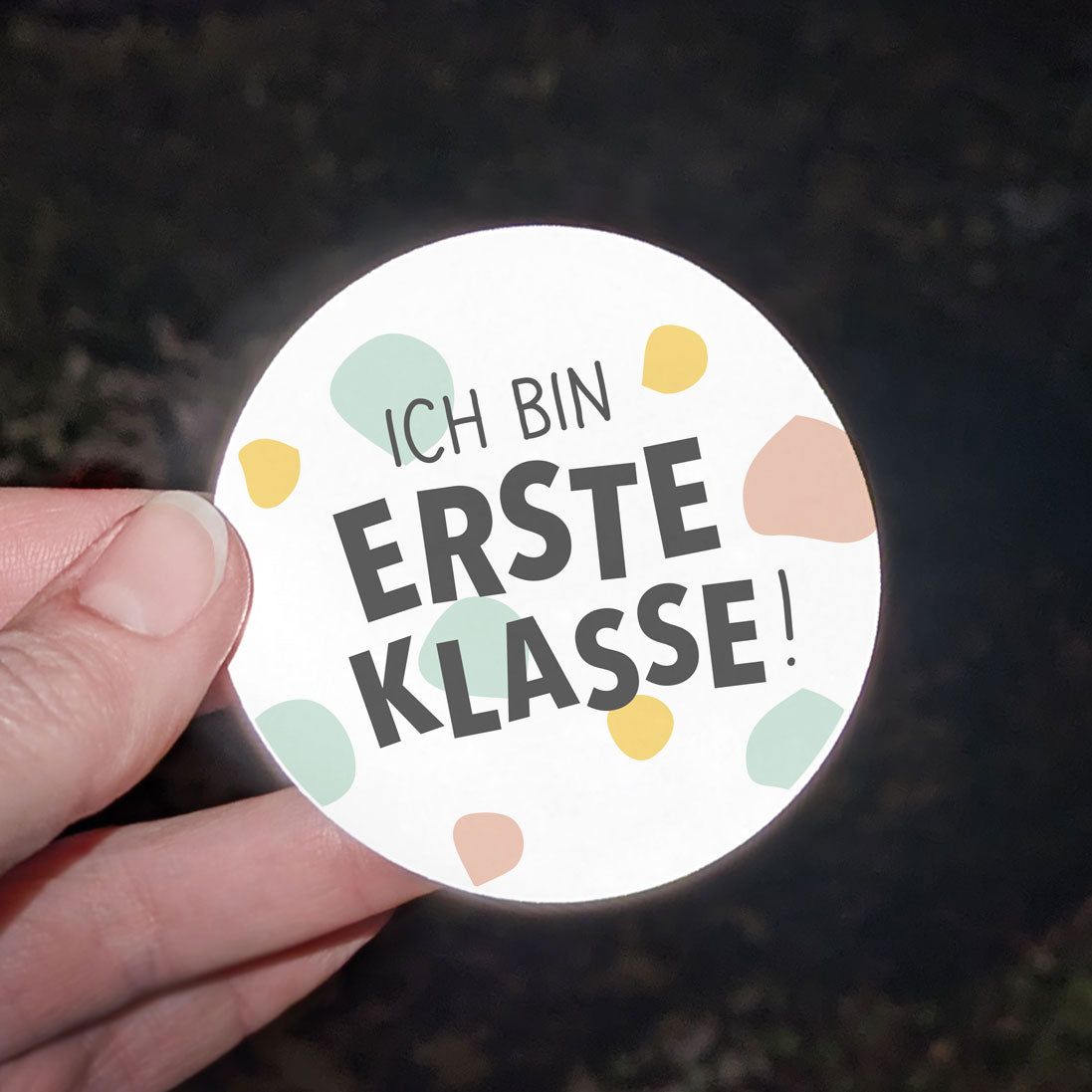 Reflektor-Sticker „Ich bin erste Klasse“ (7 cm)