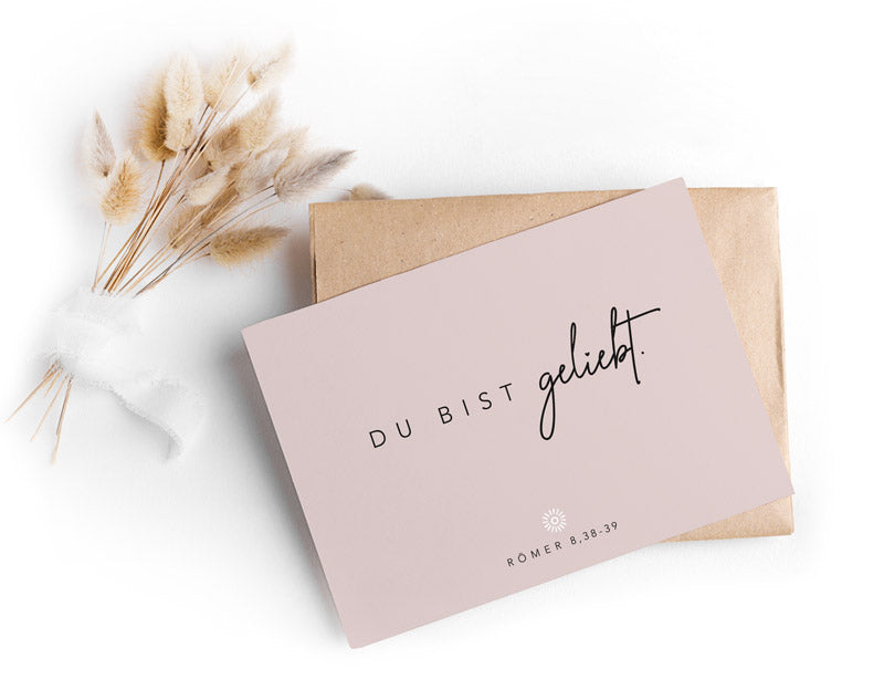 Postkarte mit Bibelvers: Du bist geliebt. Römer 8,38-39